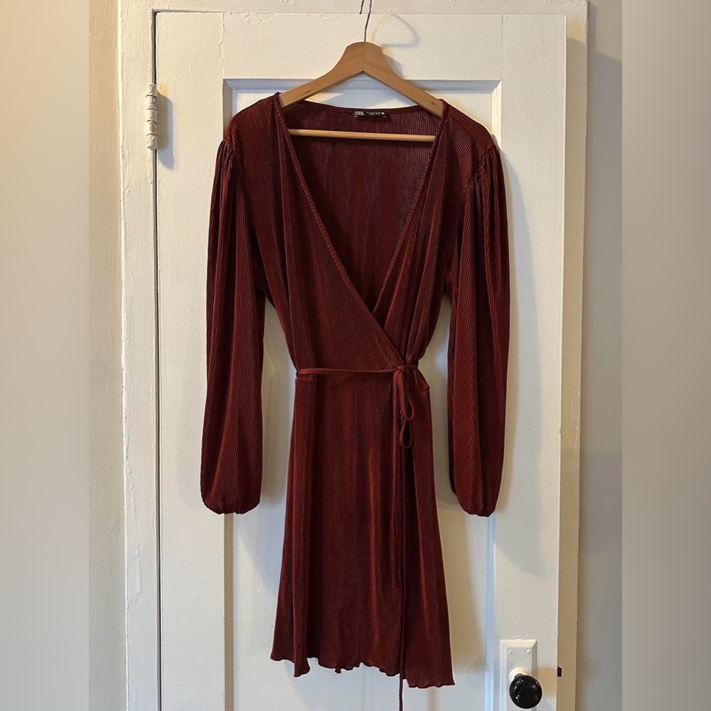 zara burgundy wrap dress